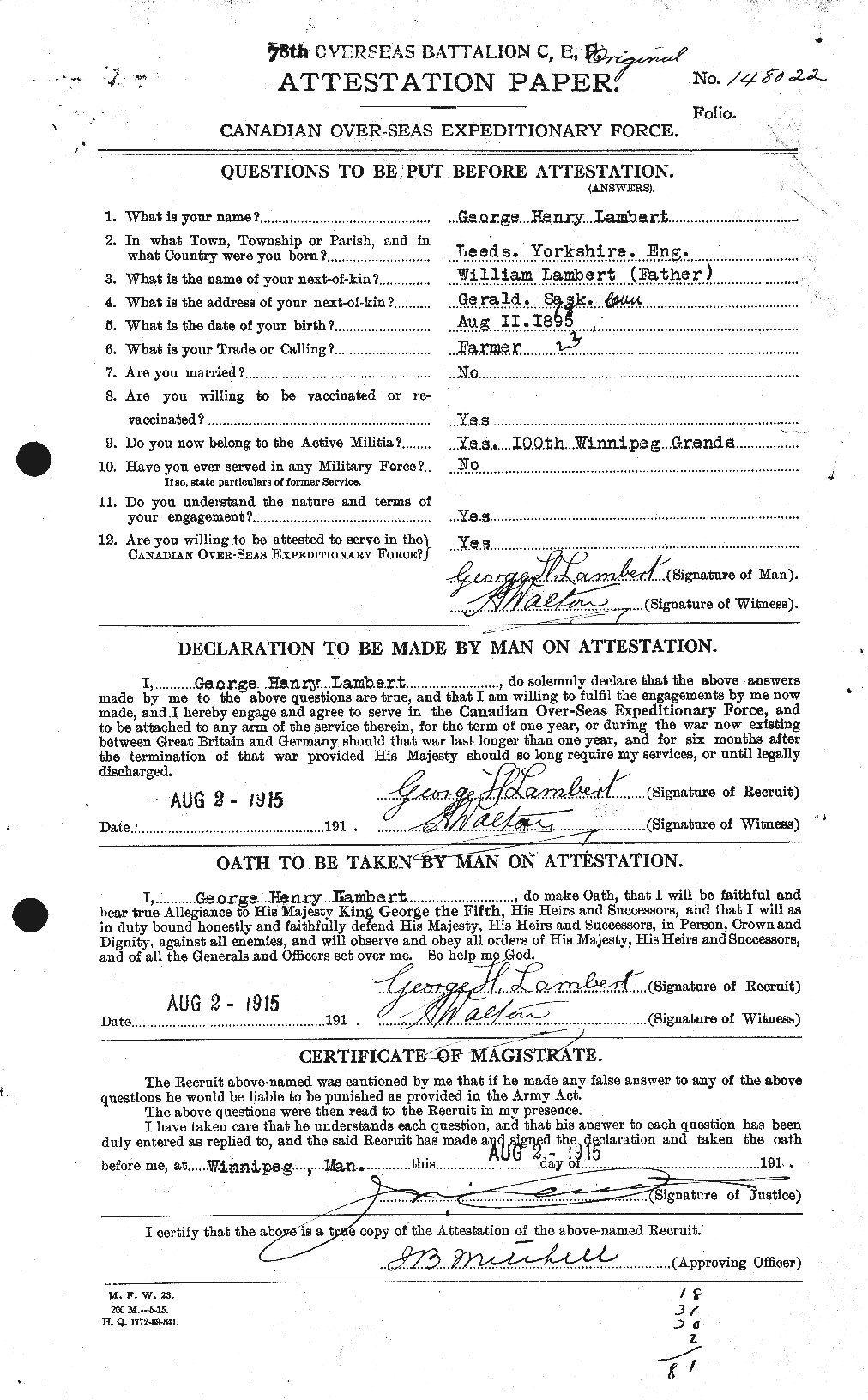 Personnel Records of the First World War - CEF 445736a