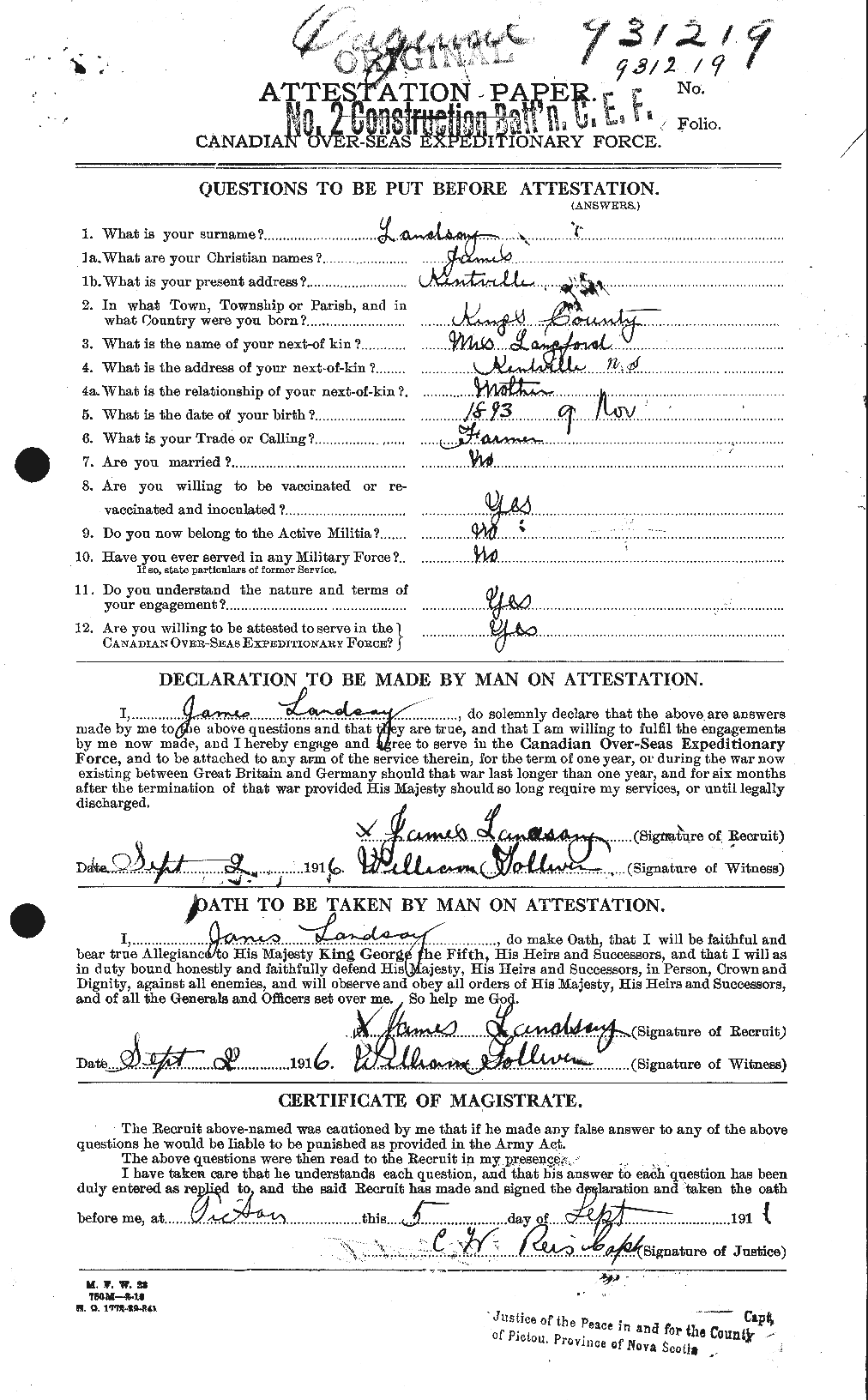 Dossiers du Personnel de la Première Guerre mondiale - CEC 447435a