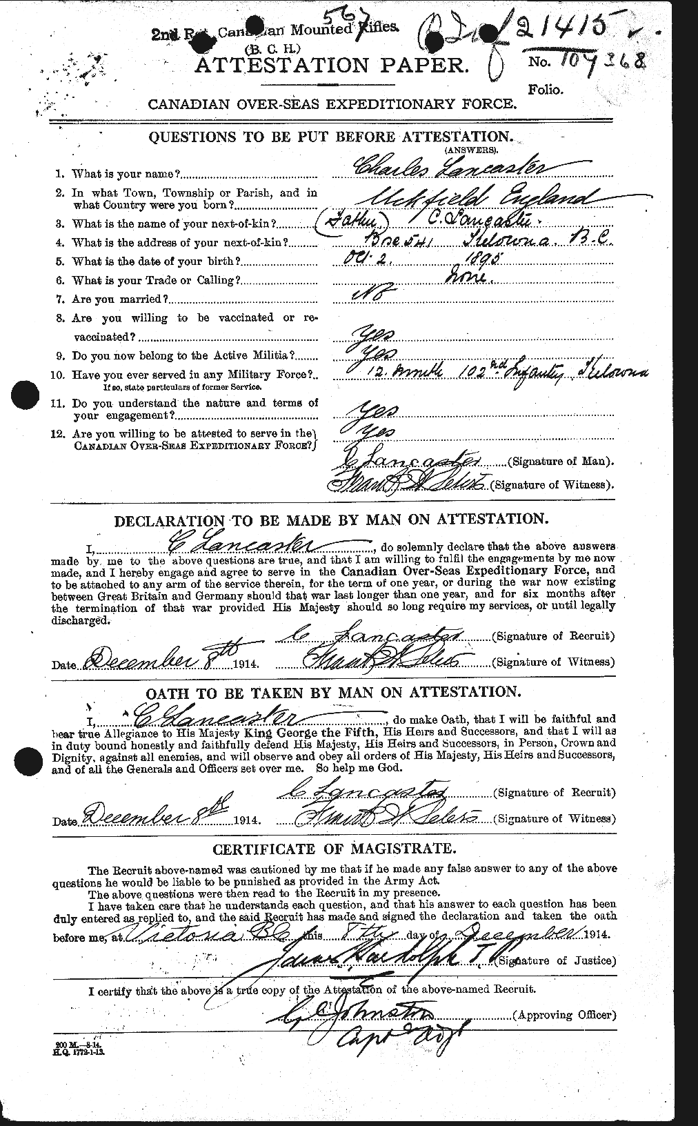 Personnel Records of the First World War - CEF 448346a