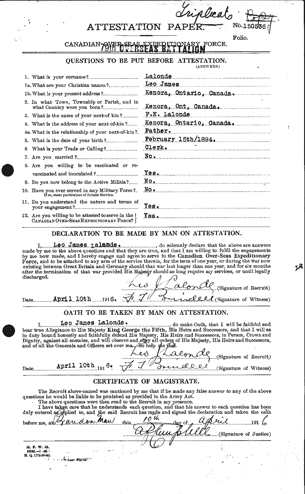 Personnel Records of the First World War - CEF 448464a