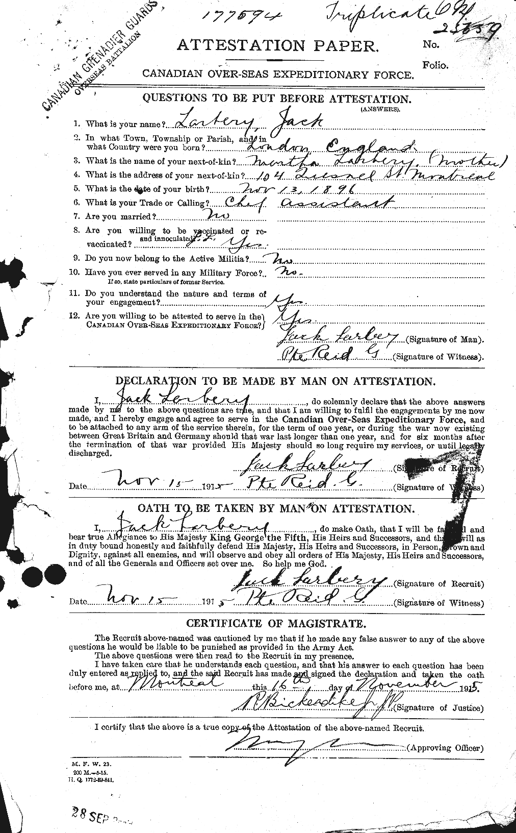 Personnel Records of the First World War - CEF 449216a