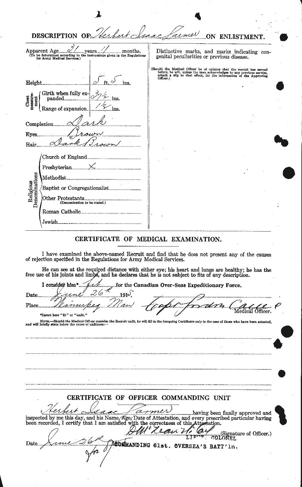 Dossiers du Personnel de la Première Guerre mondiale - CEC 450638b