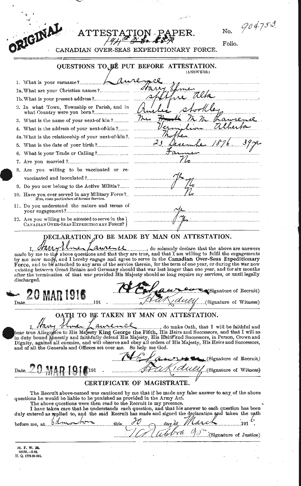 Personnel Records of the First World War - CEF 452310a