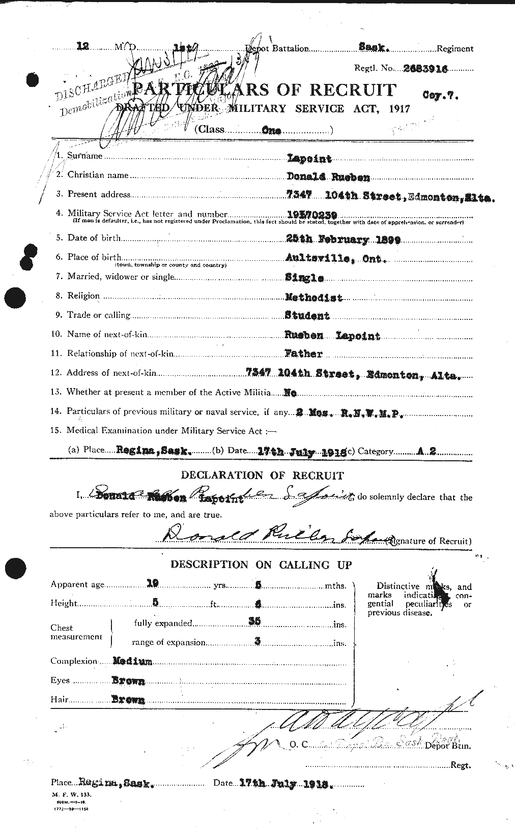 Personnel Records of the First World War - CEF 452464a