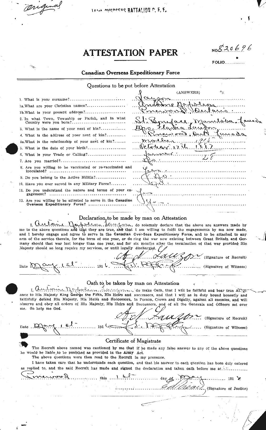 Personnel Records of the First World War - CEF 453058a