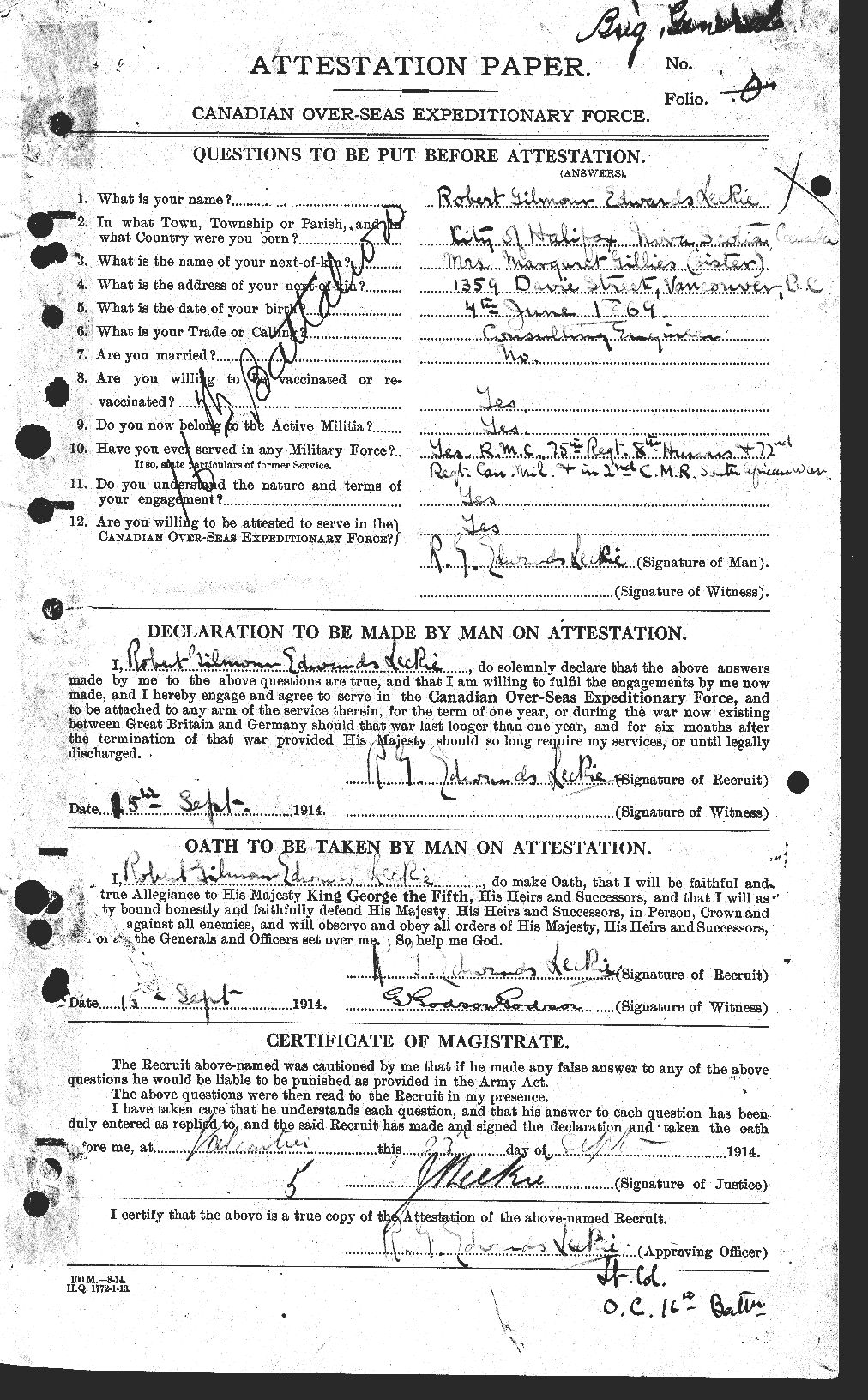 Personnel Records of the First World War - CEF 453611a