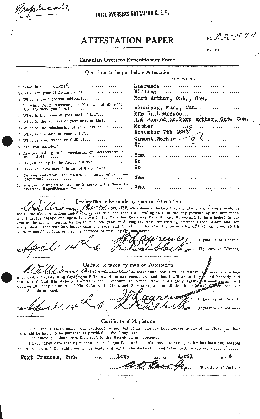 Personnel Records of the First World War - CEF 454708a