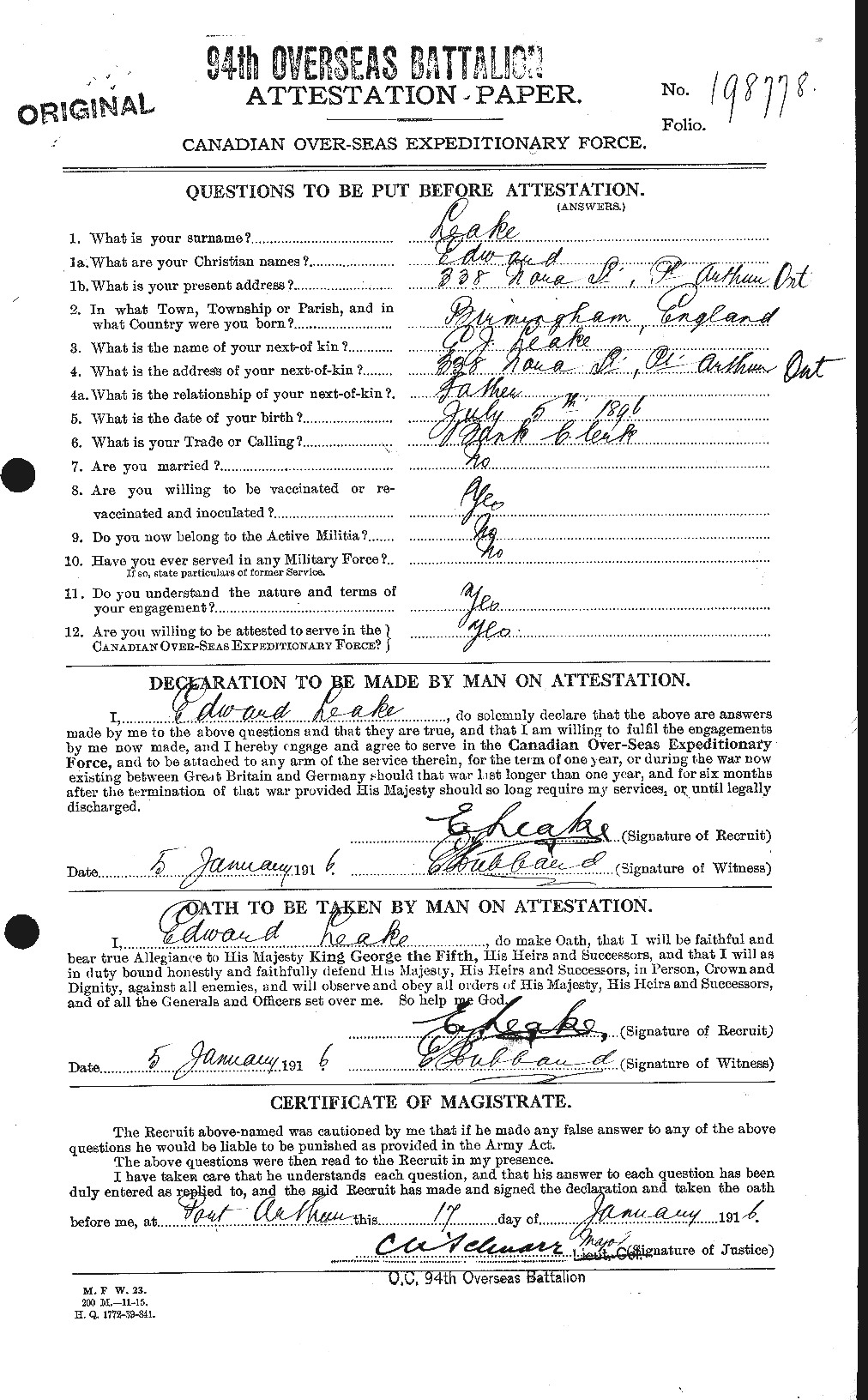 Dossiers du Personnel de la Première Guerre mondiale - CEC 455977a