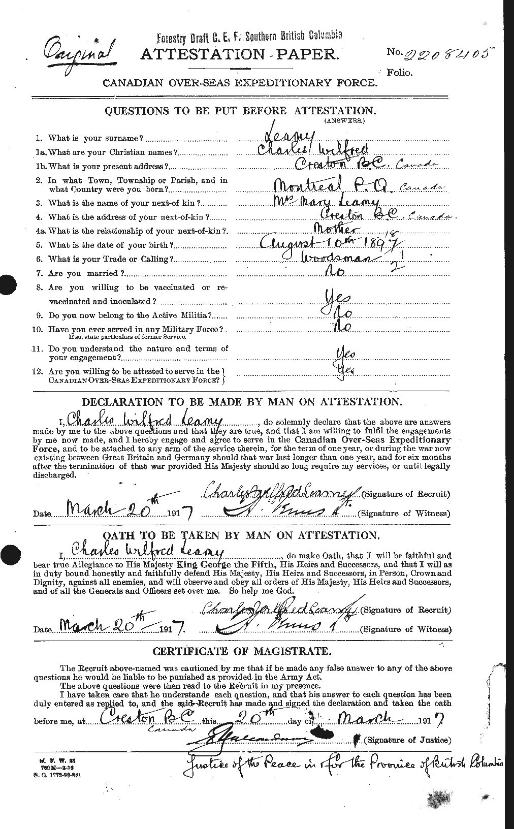 Personnel Records of the First World War - CEF 456060a