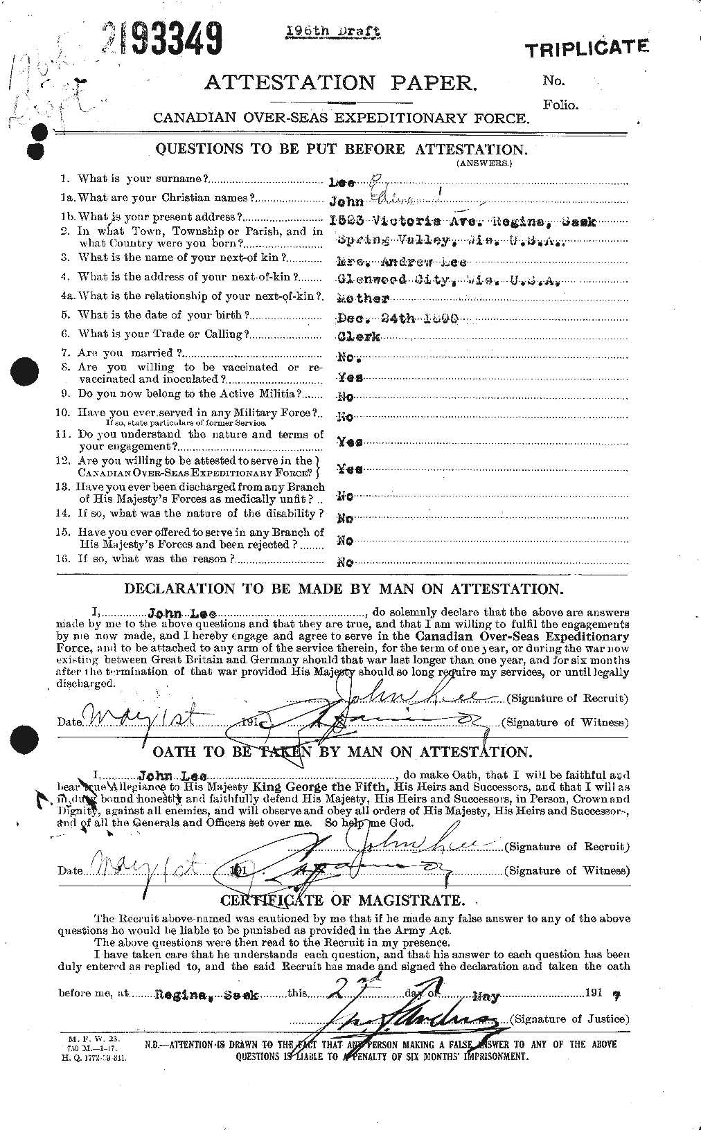 Personnel Records of the First World War - CEF 456954a