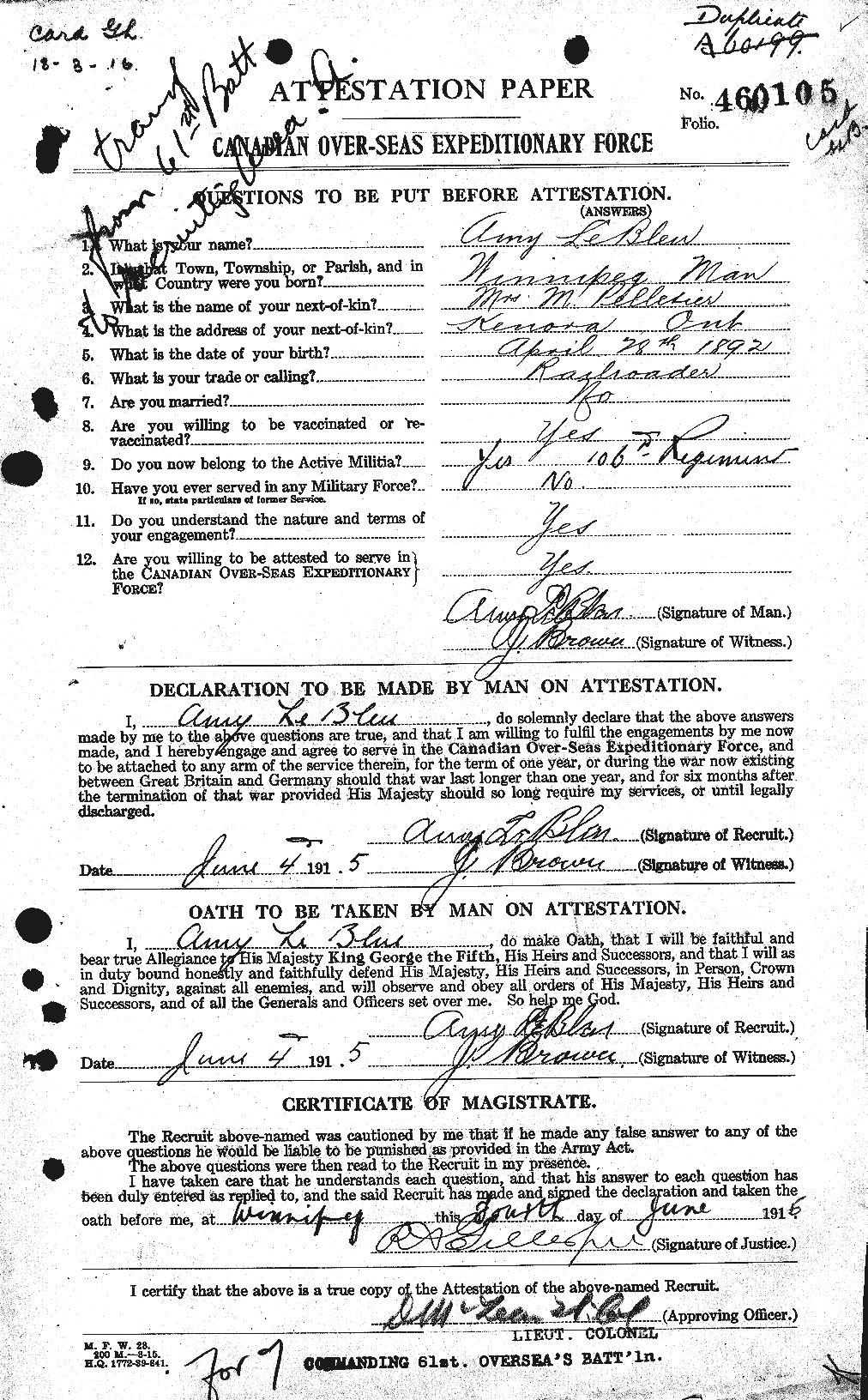 Personnel Records of the First World War - CEF 459484a
