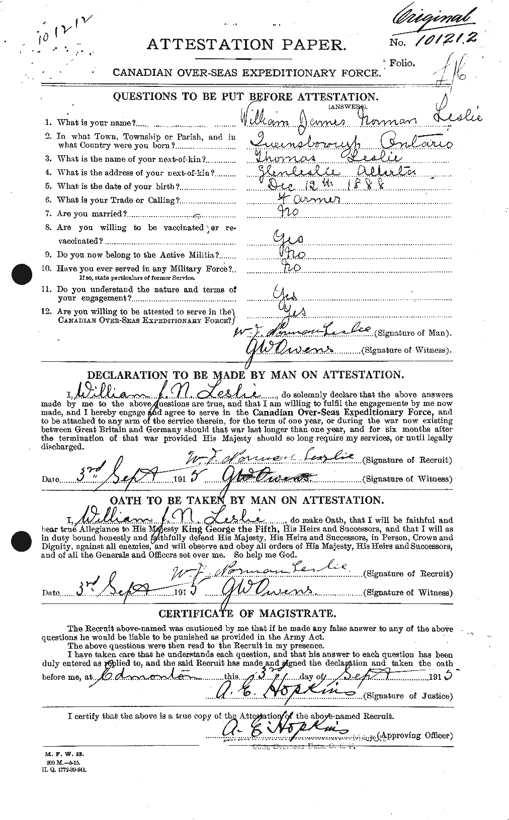 Personnel Records of the First World War - CEF 460335a