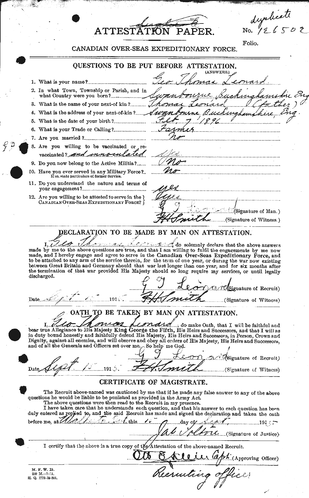 Personnel Records of the First World War - CEF 460763a