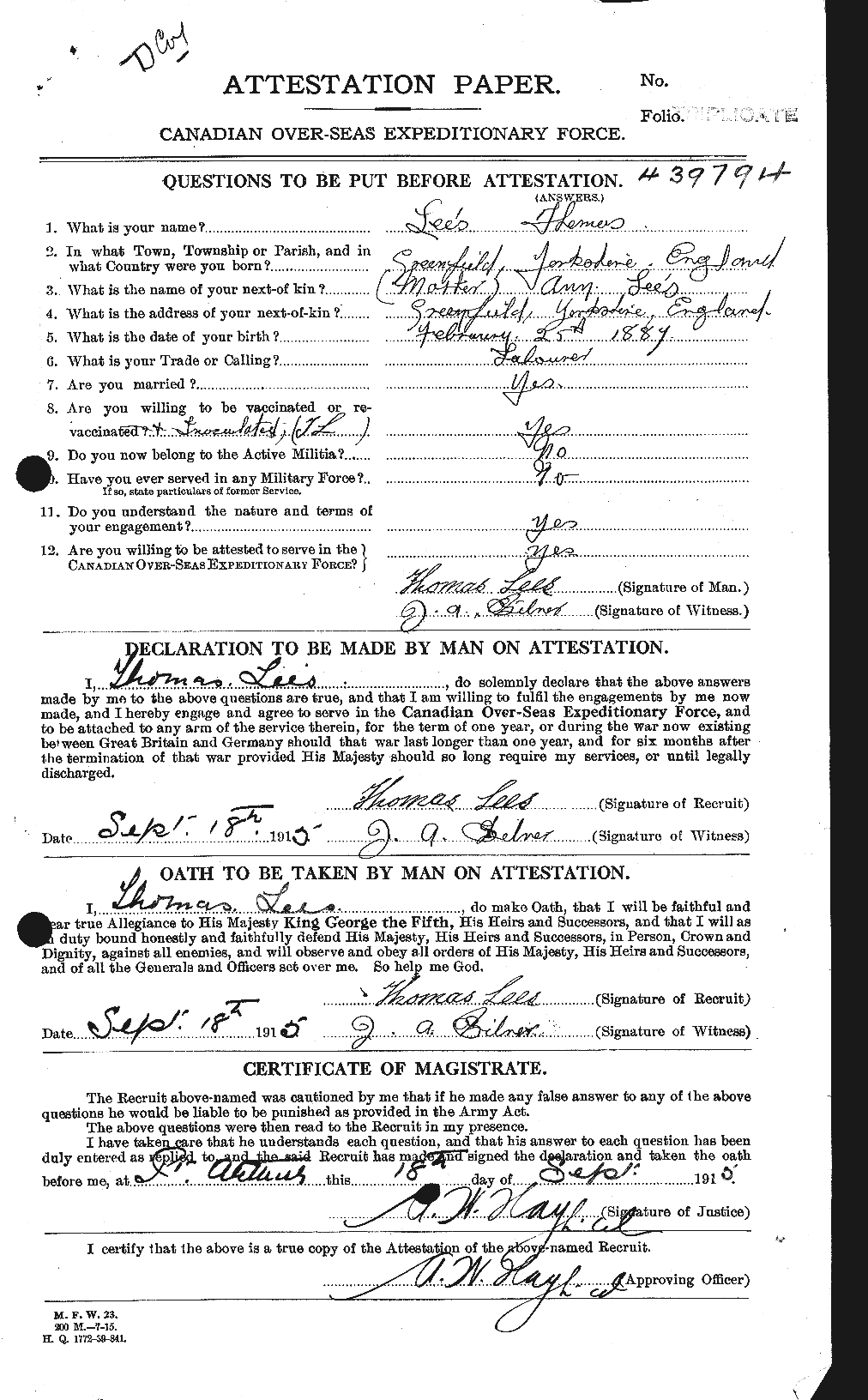 Personnel Records of the First World War - CEF 461110a