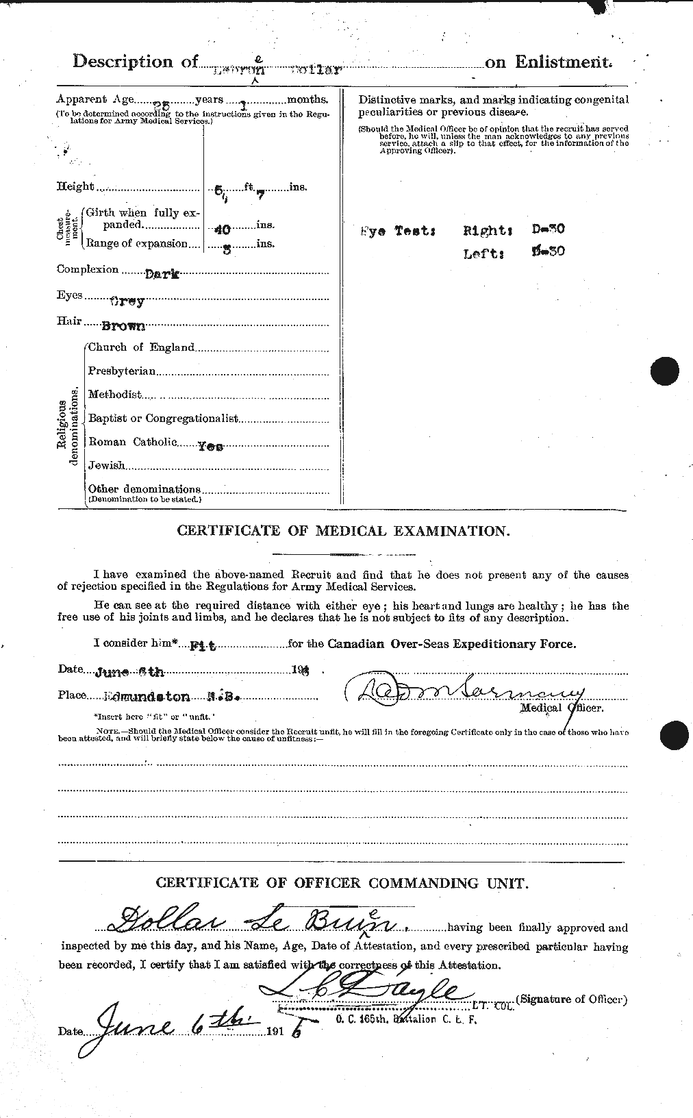 Dossiers du Personnel de la Première Guerre mondiale - CEC 461541b