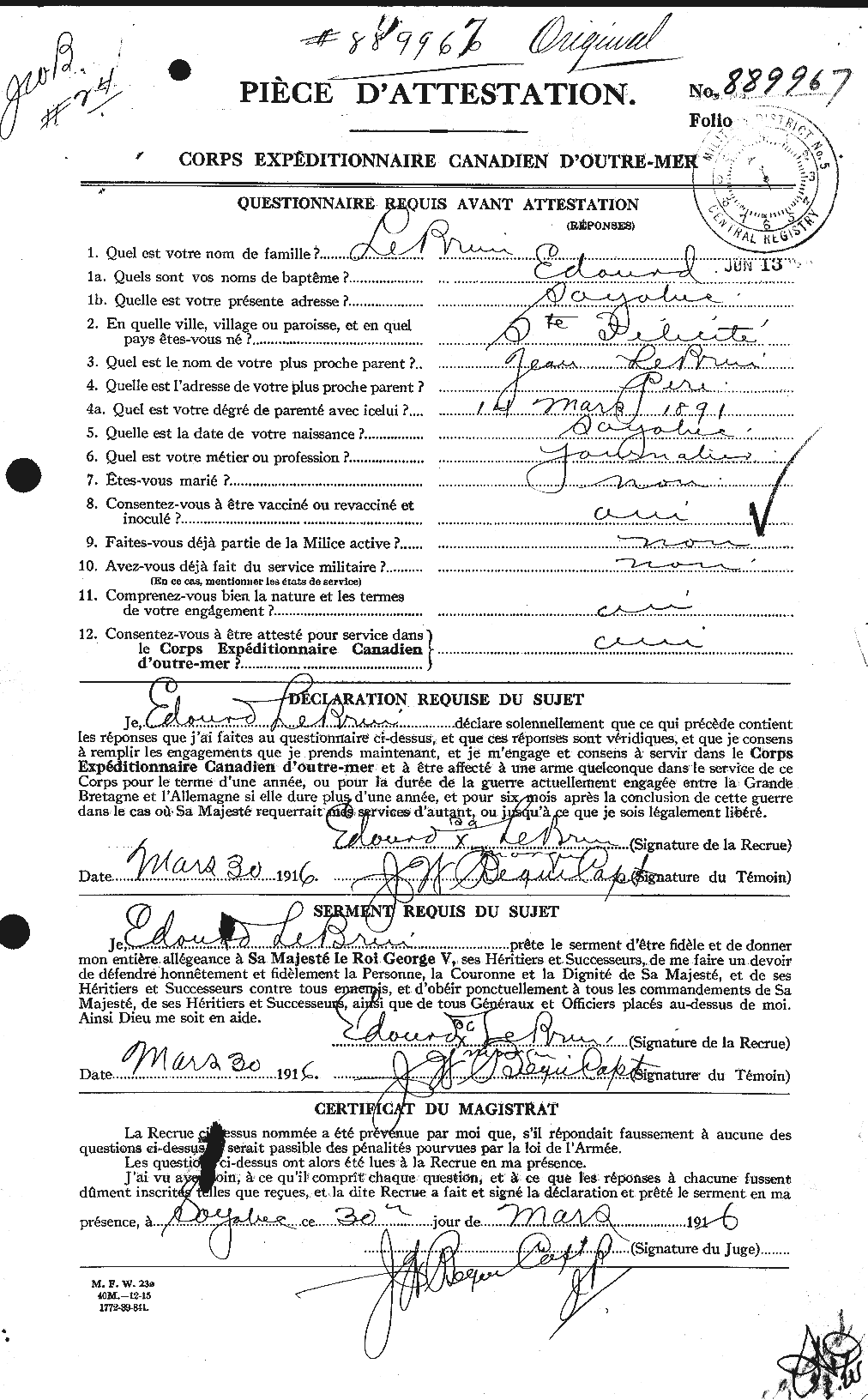 Personnel Records of the First World War - CEF 461554a