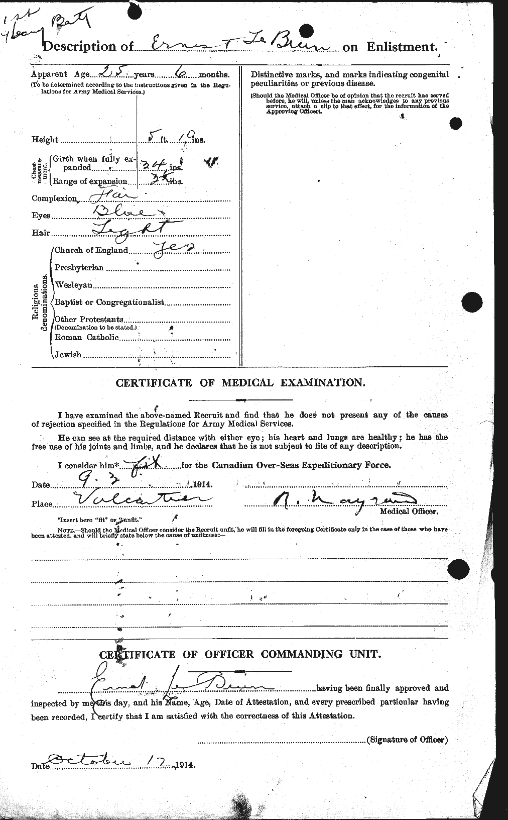Dossiers du Personnel de la Première Guerre mondiale - CEC 461556b
