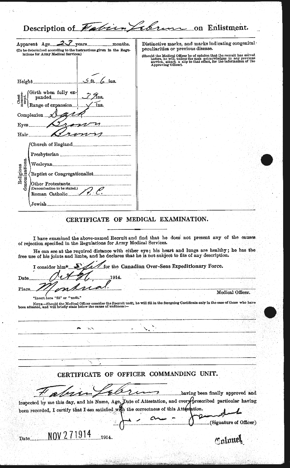 Dossiers du Personnel de la Première Guerre mondiale - CEC 461558b