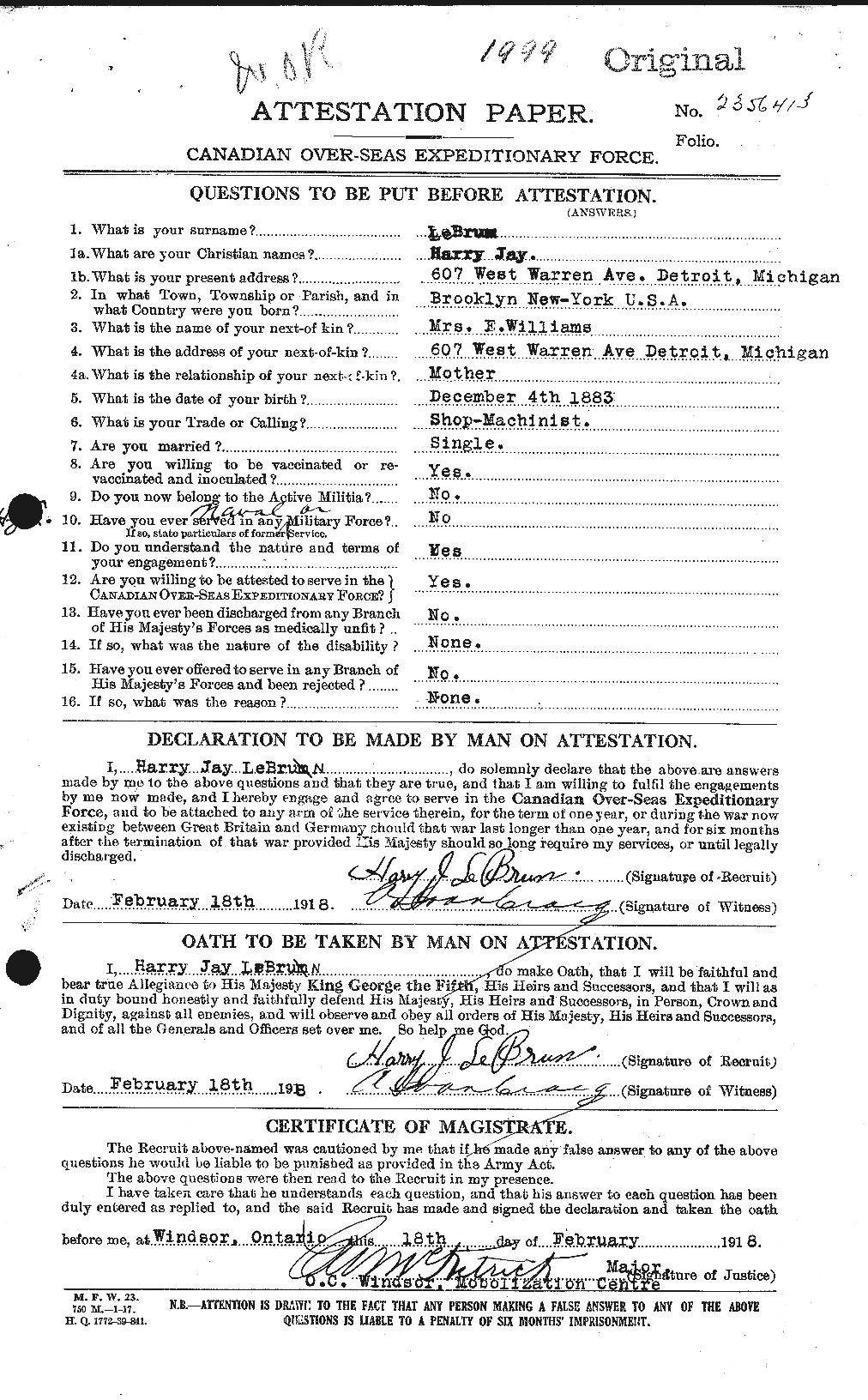 Personnel Records of the First World War - CEF 461566a