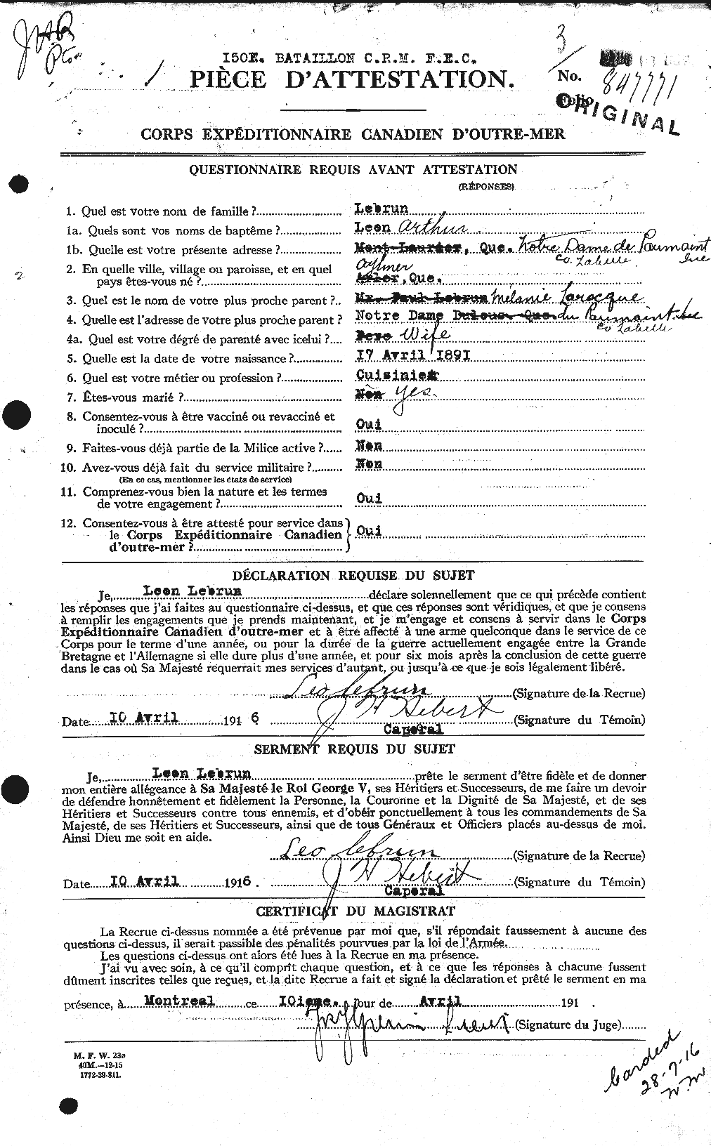 Personnel Records of the First World War - CEF 461578a