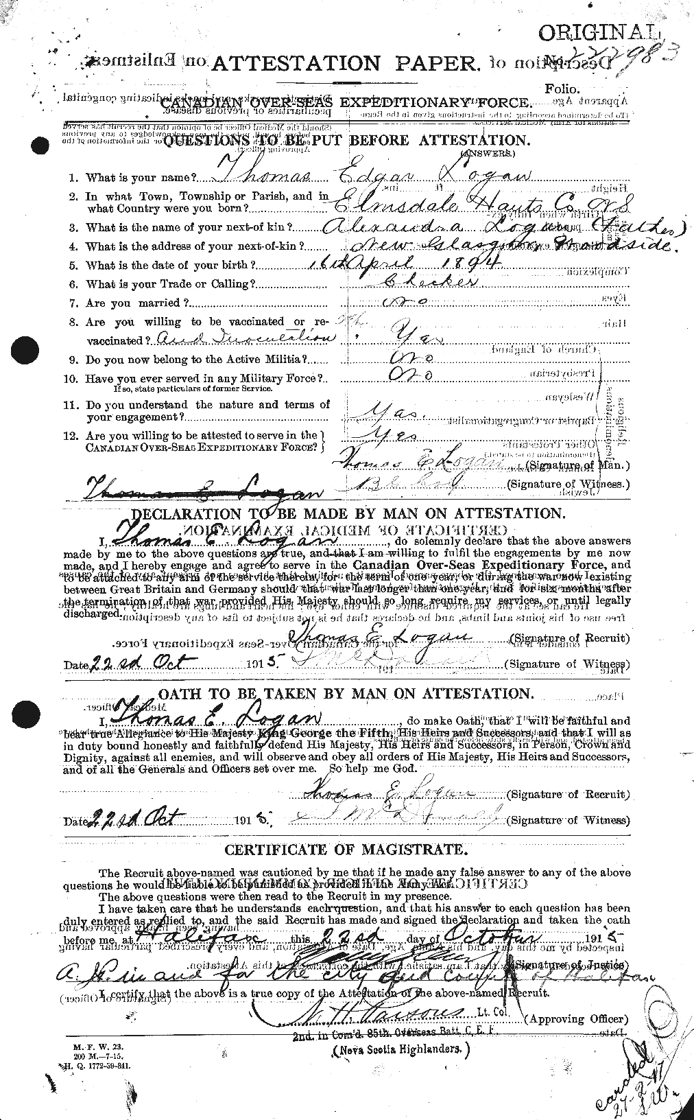 Personnel Records of the First World War - CEF 461821a