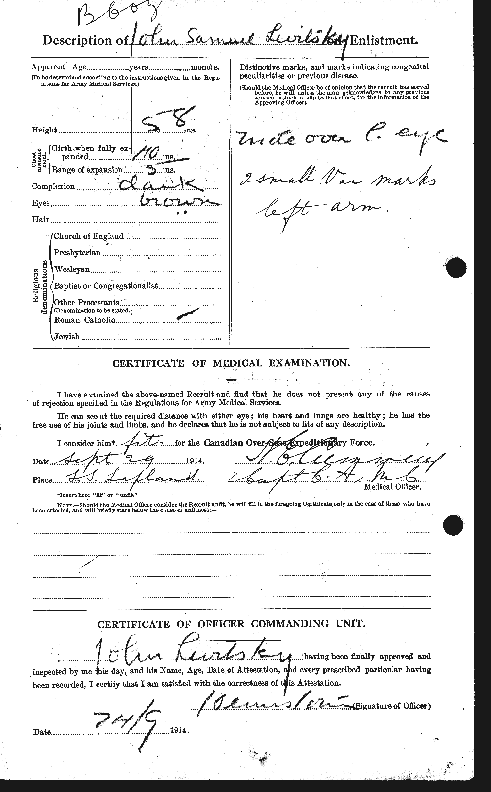 Dossiers du Personnel de la Première Guerre mondiale - CEC 462754b