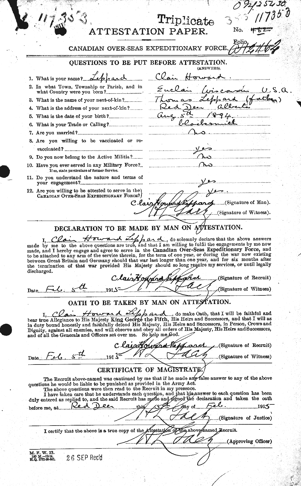 Personnel Records of the First World War - CEF 462981a