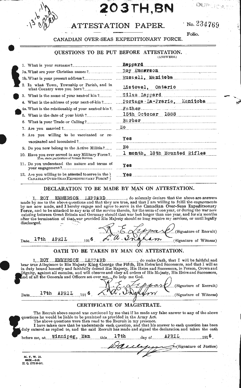 Personnel Records of the First World War - CEF 462987a