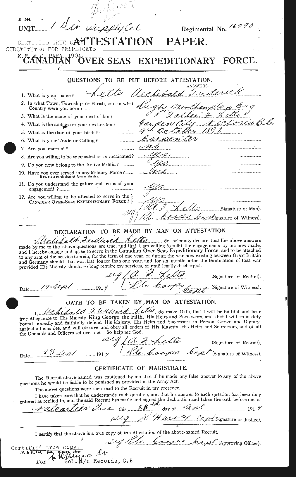 Dossiers du Personnel de la Première Guerre mondiale - CEC 463505a