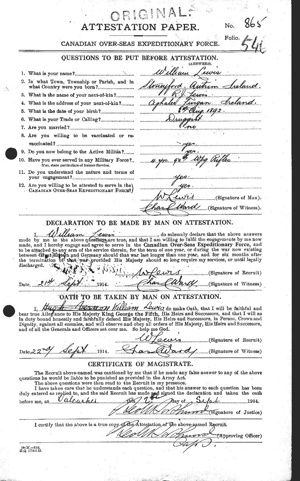 Personnel Records of the First World War - CEF 464061a