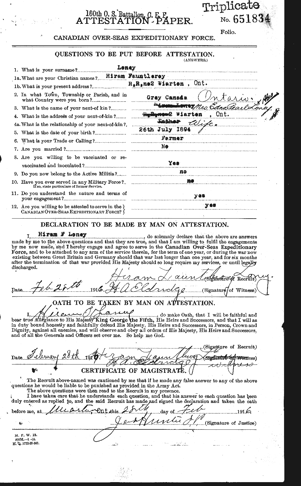 Dossiers du Personnel de la Première Guerre mondiale - CEC 464544a