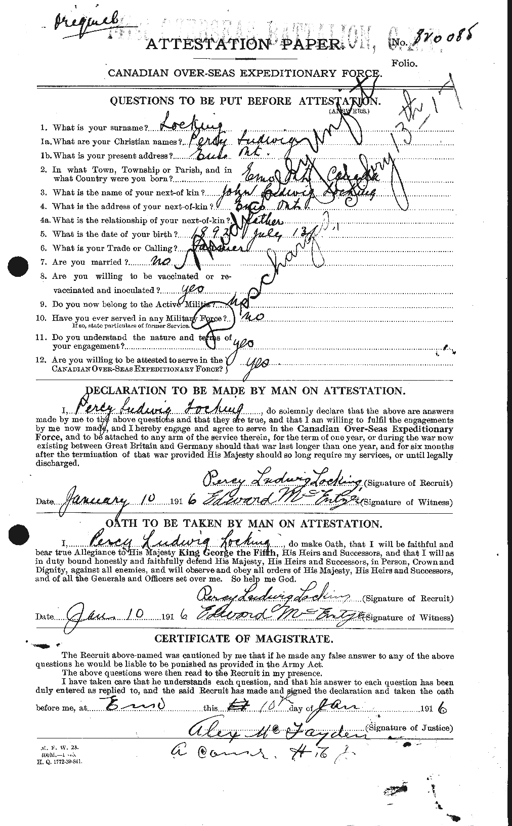 Personnel Records of the First World War - CEF 464640a