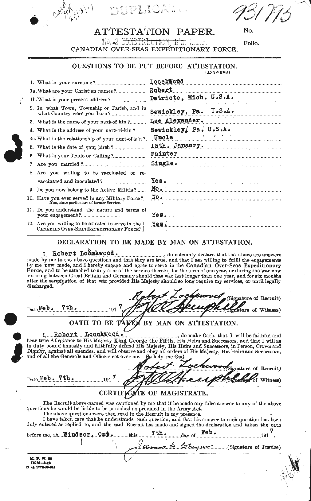 Dossiers du Personnel de la Première Guerre mondiale - CEC 464736a
