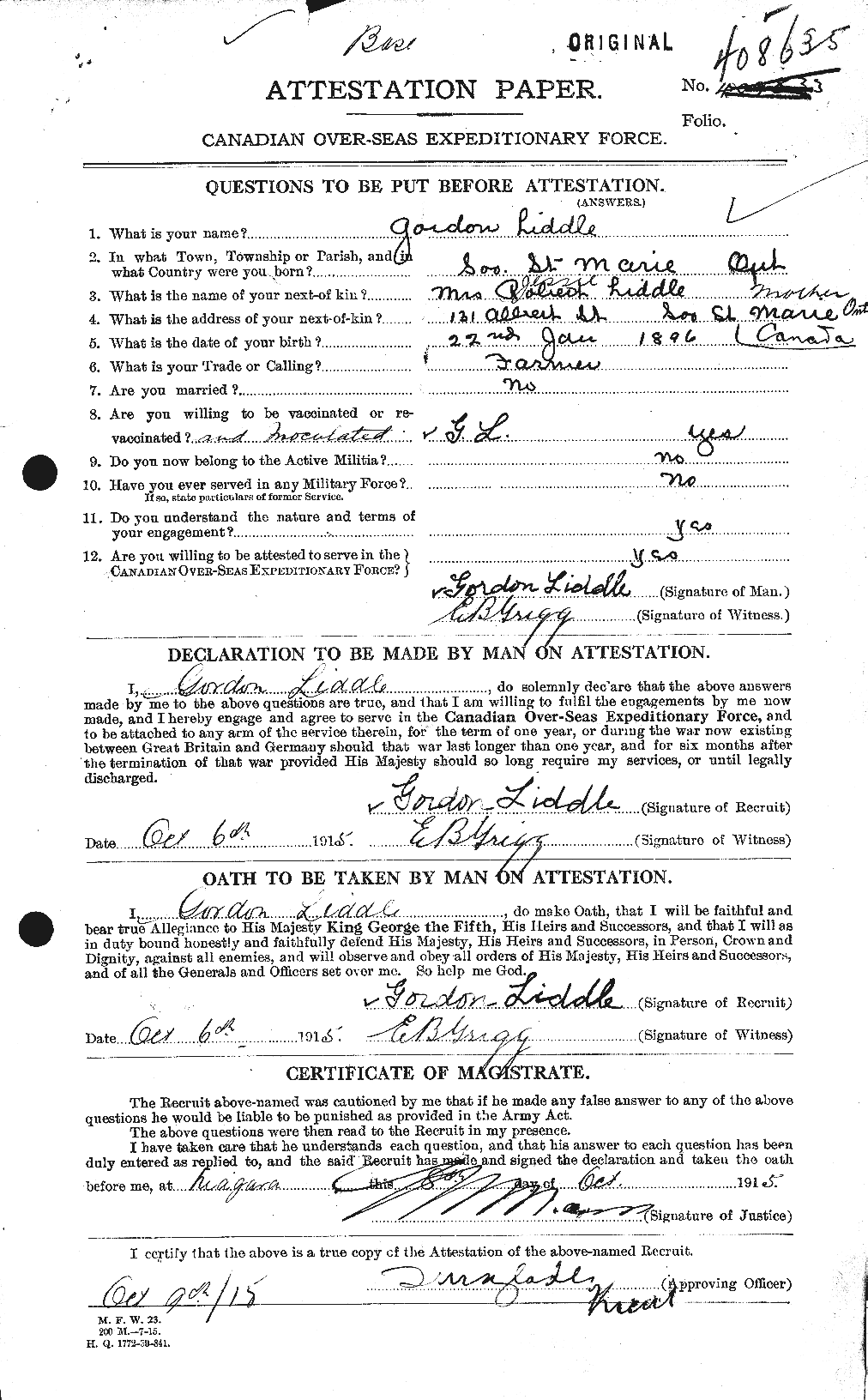 Personnel Records of the First World War - CEF 465316a