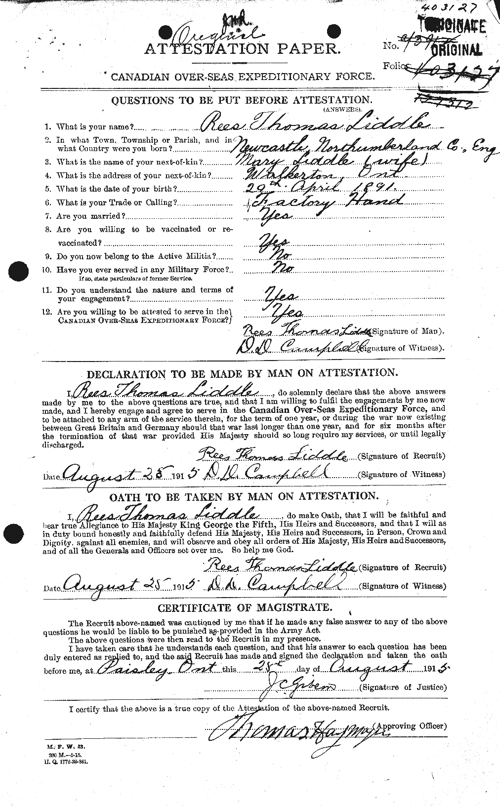 Personnel Records of the First World War - CEF 465329a