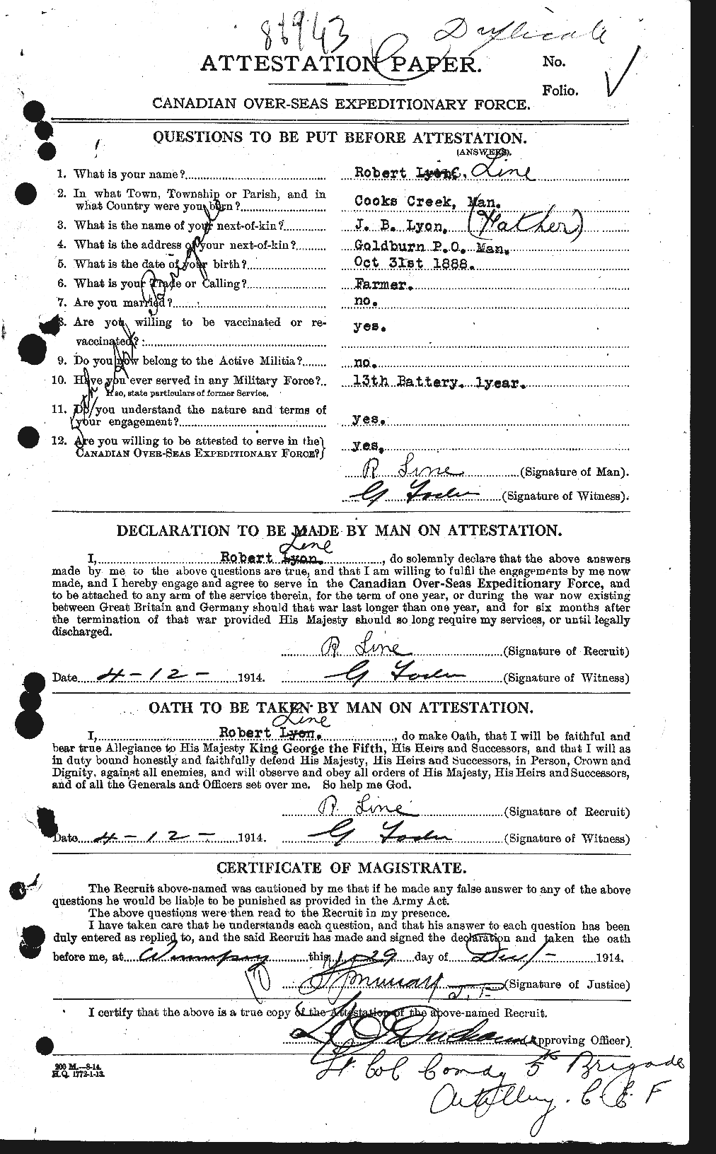 Dossiers du Personnel de la Première Guerre mondiale - CEC 466311a