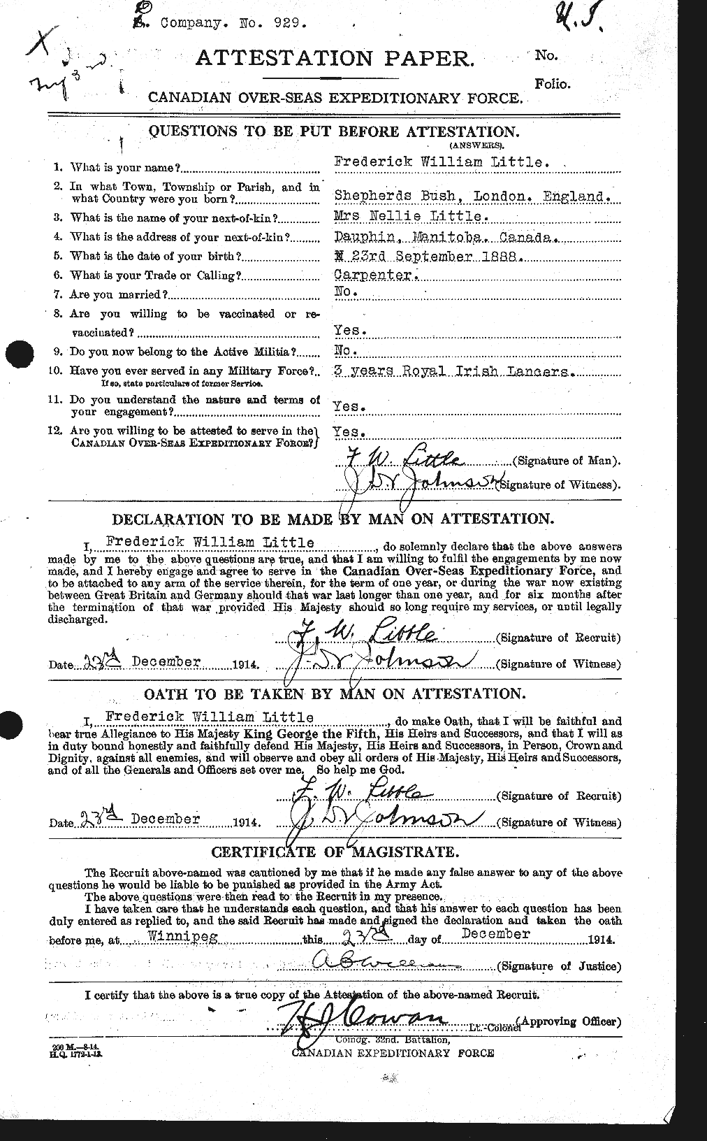 Personnel Records of the First World War - CEF 467274a