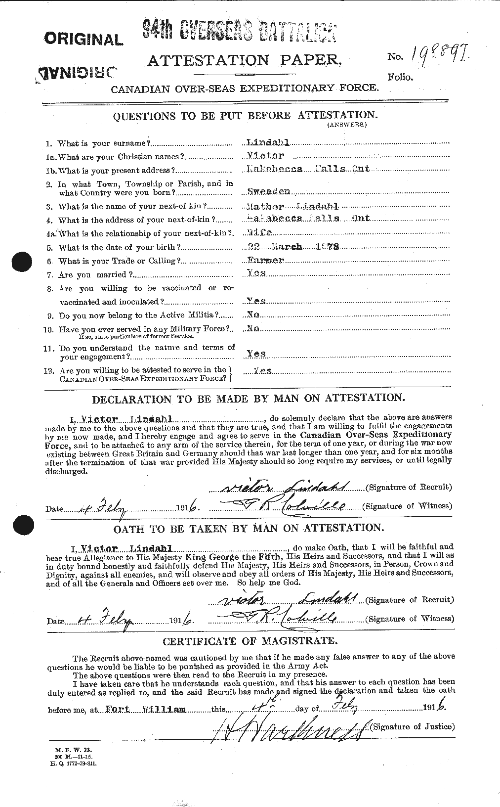Dossiers du Personnel de la Première Guerre mondiale - CEC 467638a