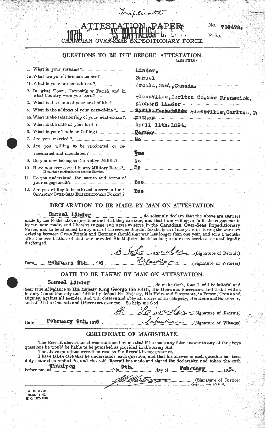 Dossiers du Personnel de la Première Guerre mondiale - CEC 467728a