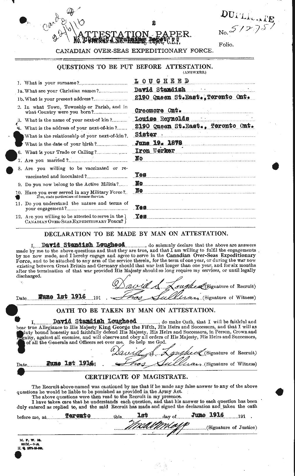 Dossiers du Personnel de la Première Guerre mondiale - CEC 470389a