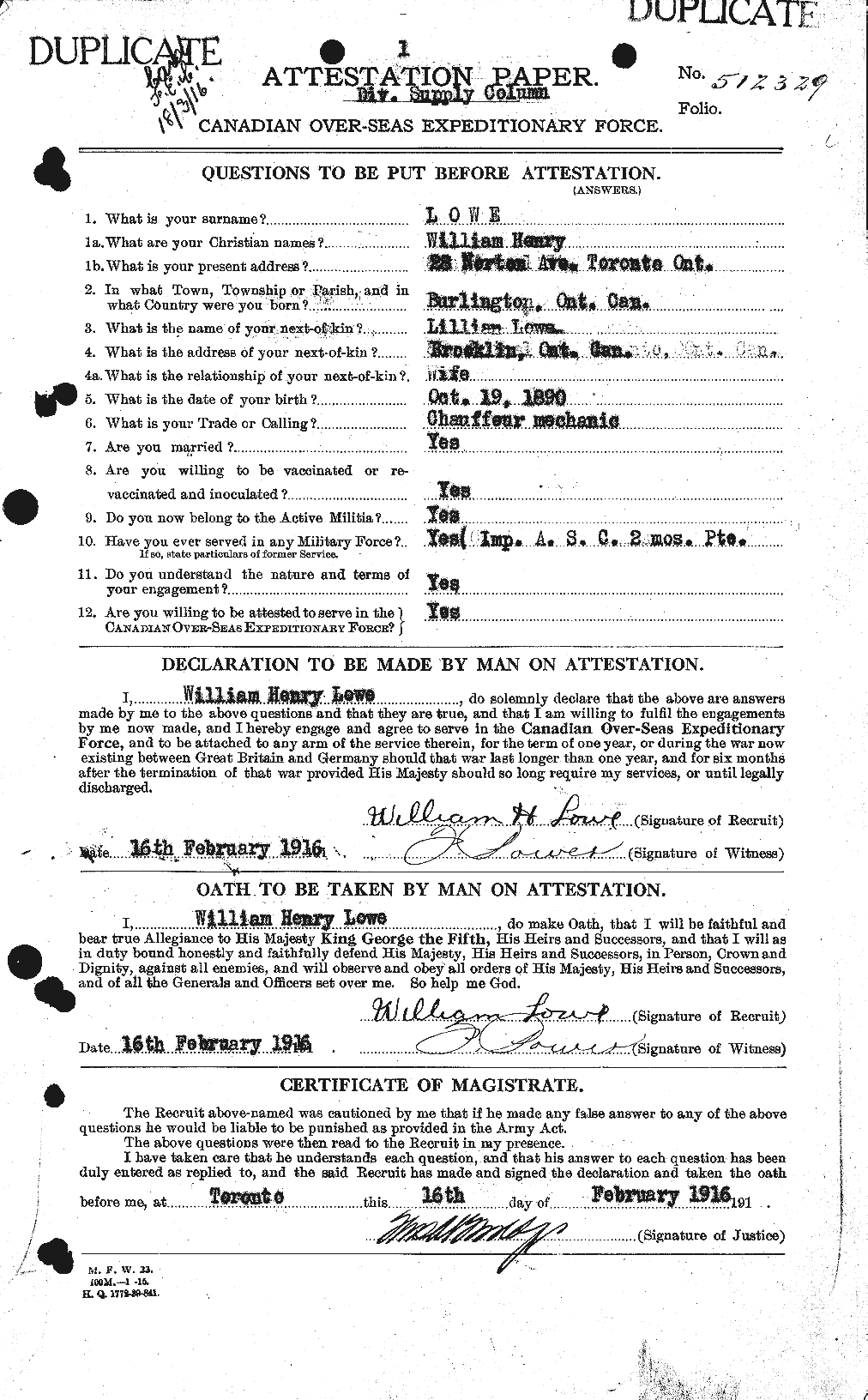 Dossiers du Personnel de la Première Guerre mondiale - CEC 471231a