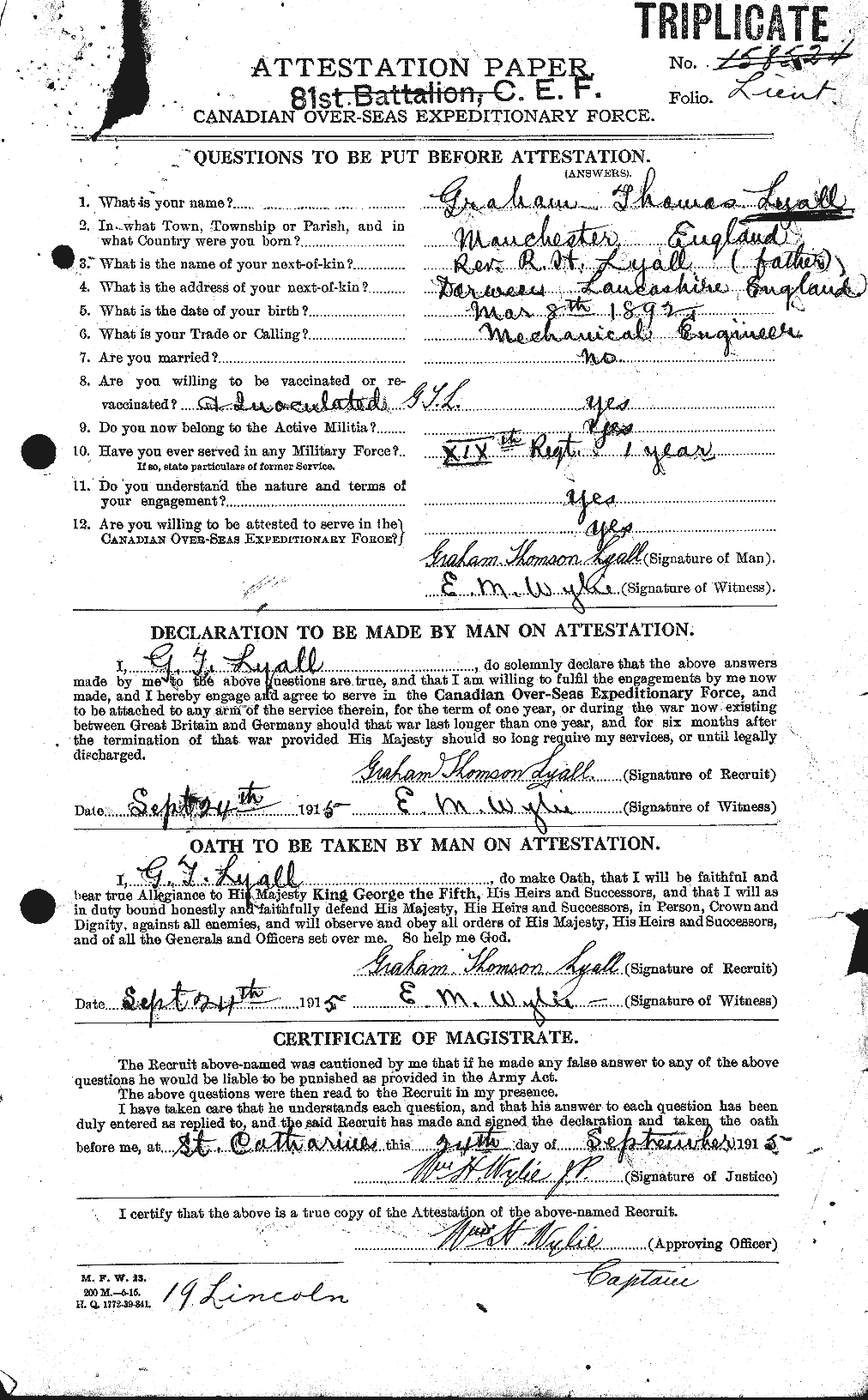Dossiers du Personnel de la Première Guerre mondiale - CEC 471663a