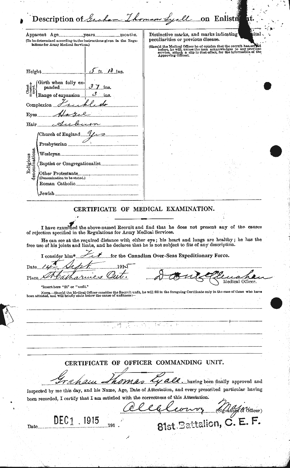 Dossiers du Personnel de la Première Guerre mondiale - CEC 471663b