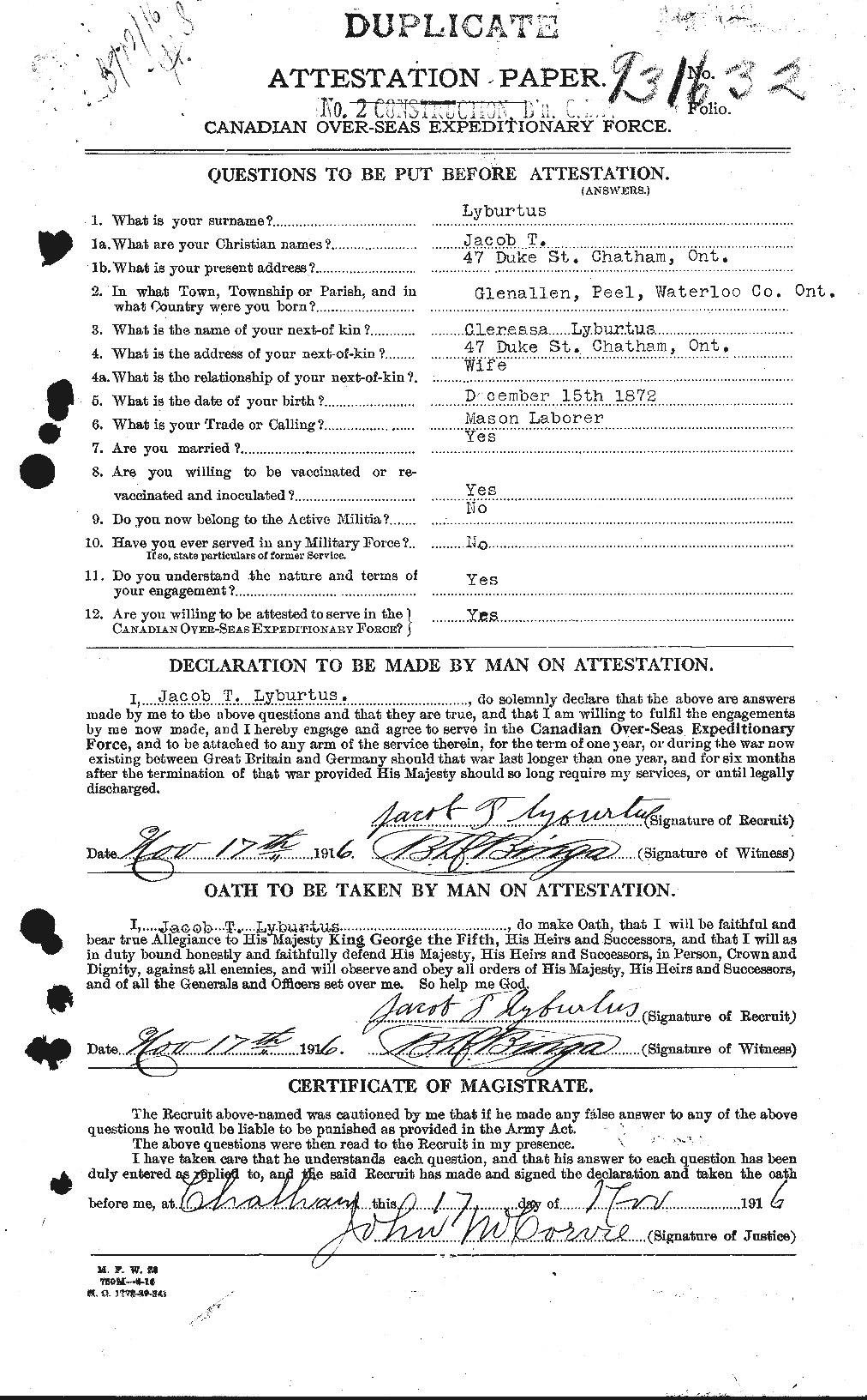 Dossiers du Personnel de la Première Guerre mondiale - CEC 471695a