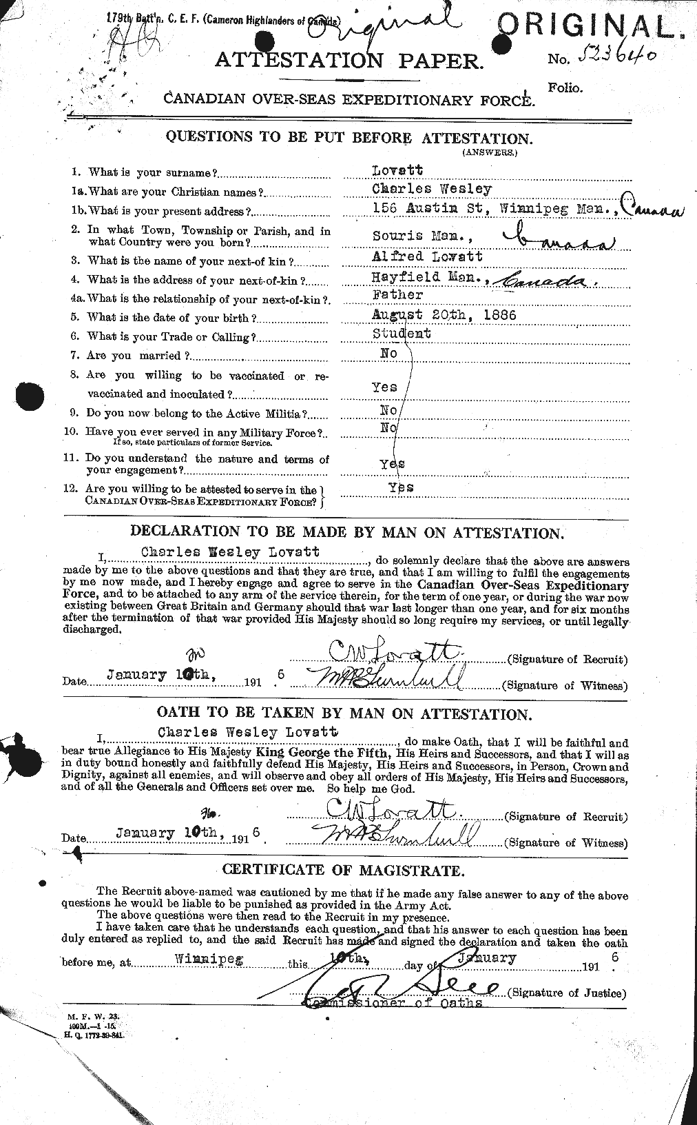 Dossiers du Personnel de la Première Guerre mondiale - CEC 472459a