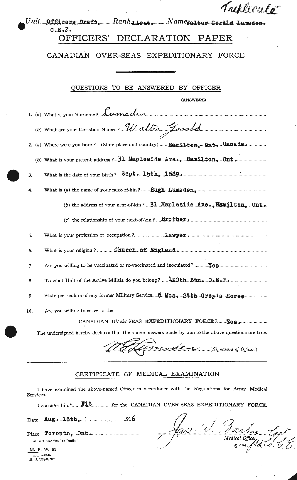 Dossiers du Personnel de la Première Guerre mondiale - CEC 473155a
