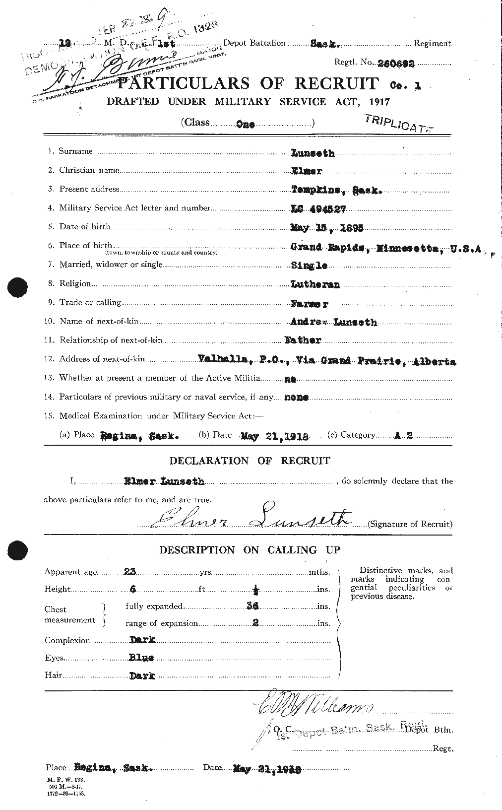 Dossiers du Personnel de la Première Guerre mondiale - CEC 473472a