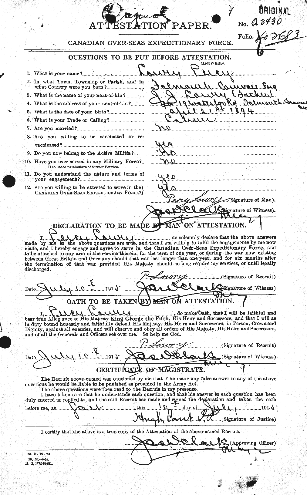Personnel Records of the First World War - CEF 474001a