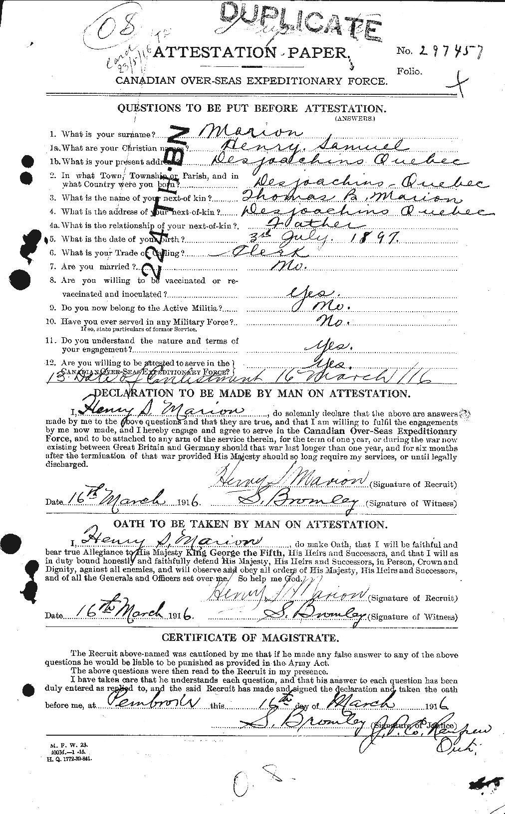 Personnel Records of the First World War - CEF 474430a