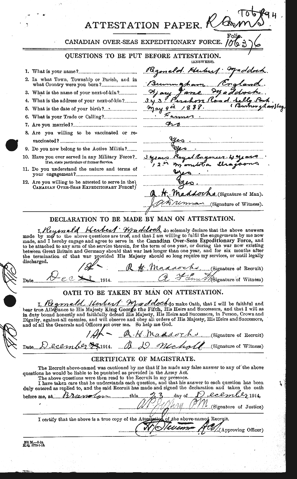 Personnel Records of the First World War - CEF 474794a